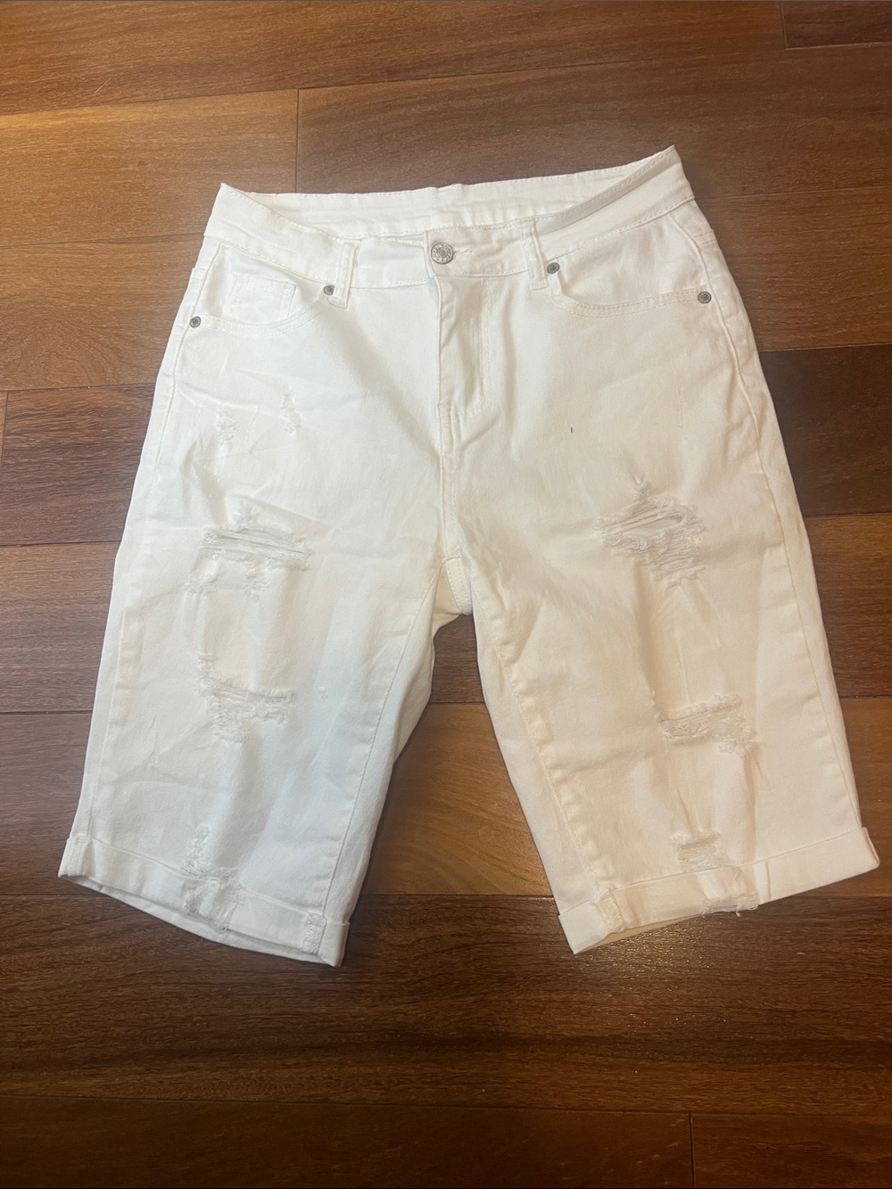 Womens White Distressed Denim Shorts
